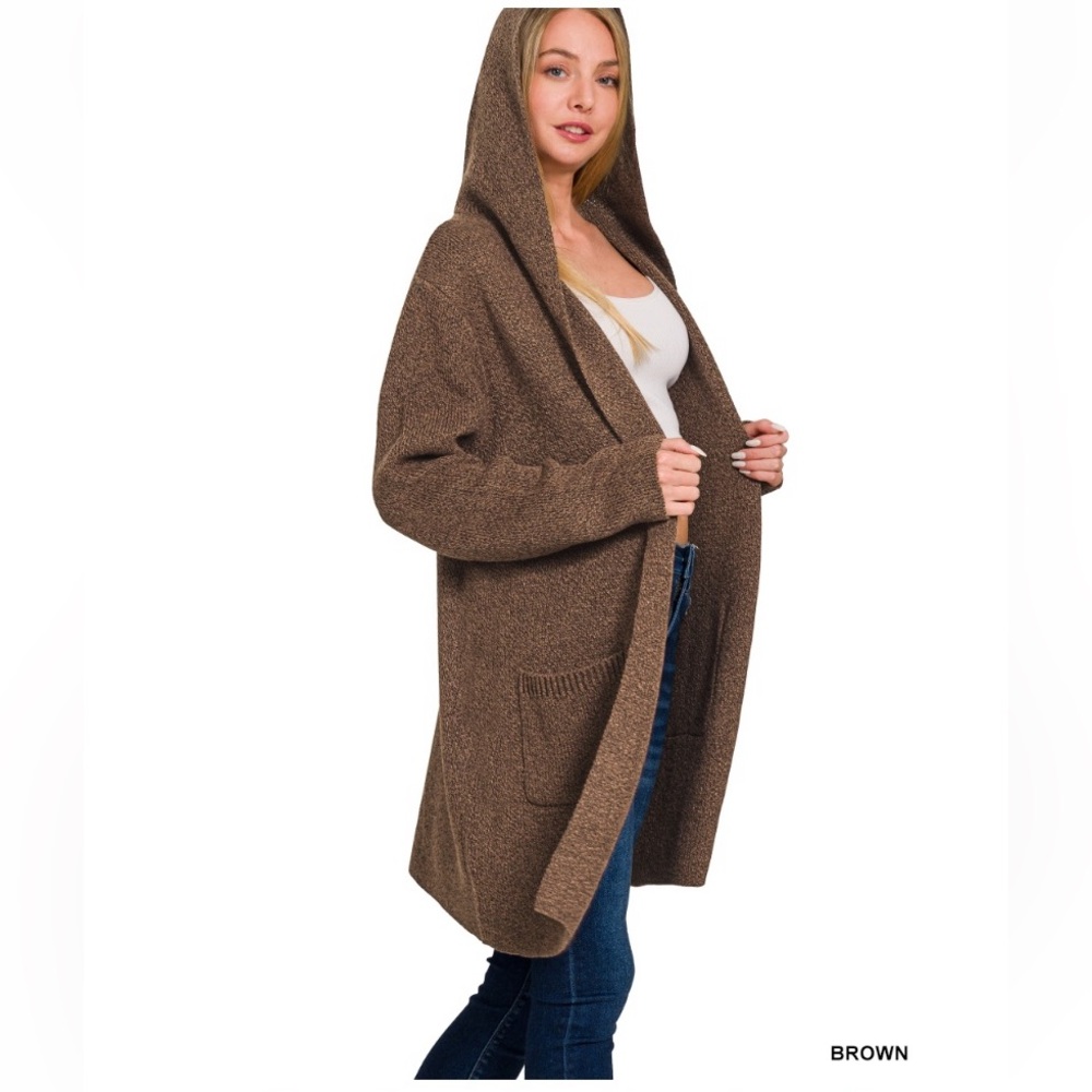 Easel Brown Hooded Cardigan Sweater
